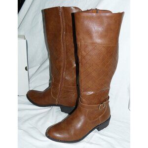St John's Bay Honey Brown 'Deer Cognac' Faux Leather Knee high Boots, SZ 9, EUC